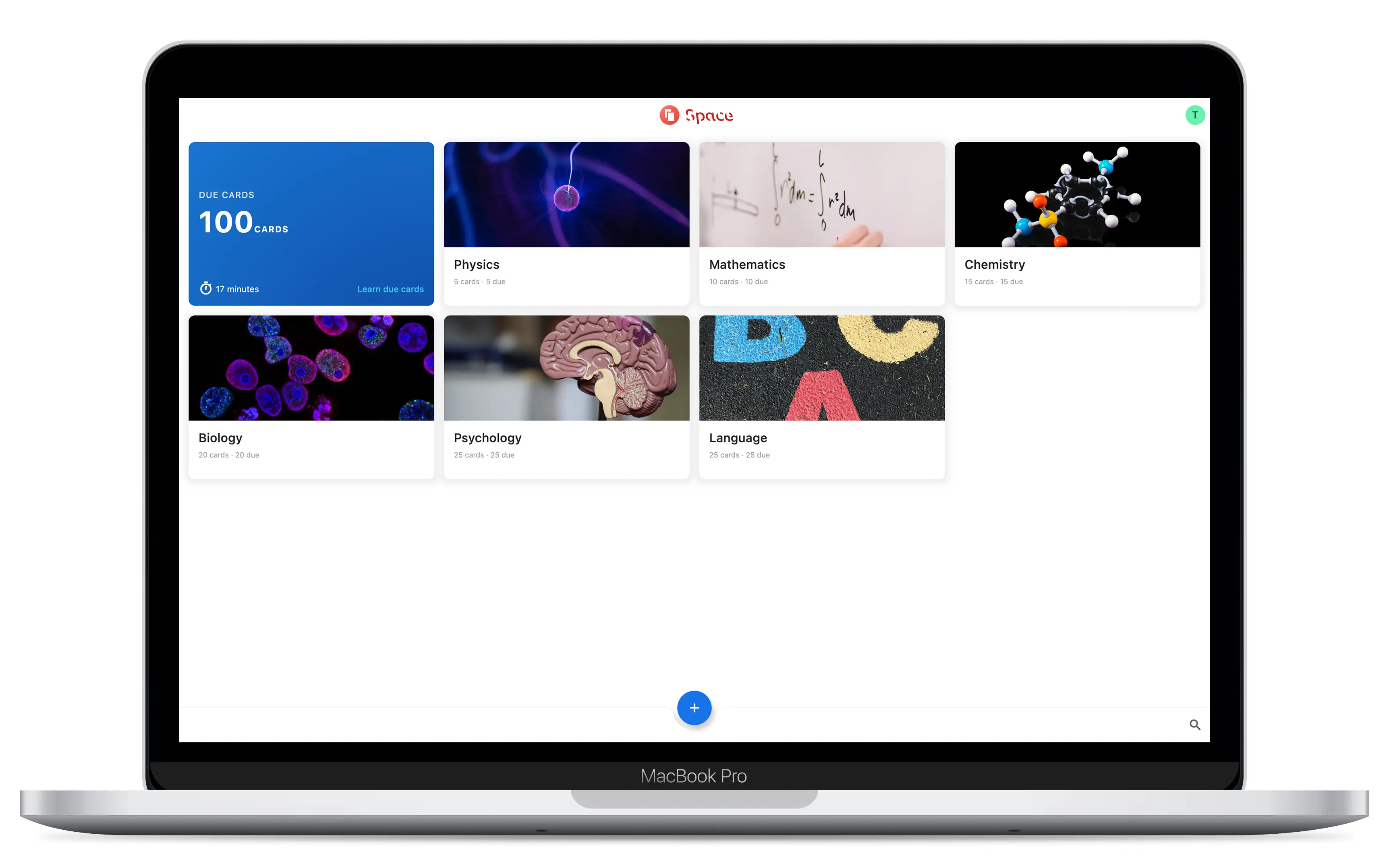 Mac Deskop mit Space App: Karteikarten Übersicht