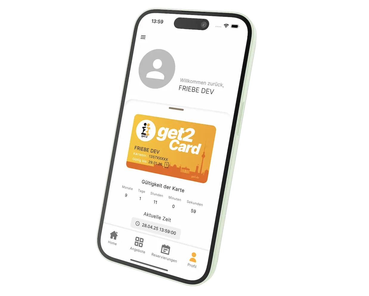 Smartphone mit get2Card App: Profil Seite